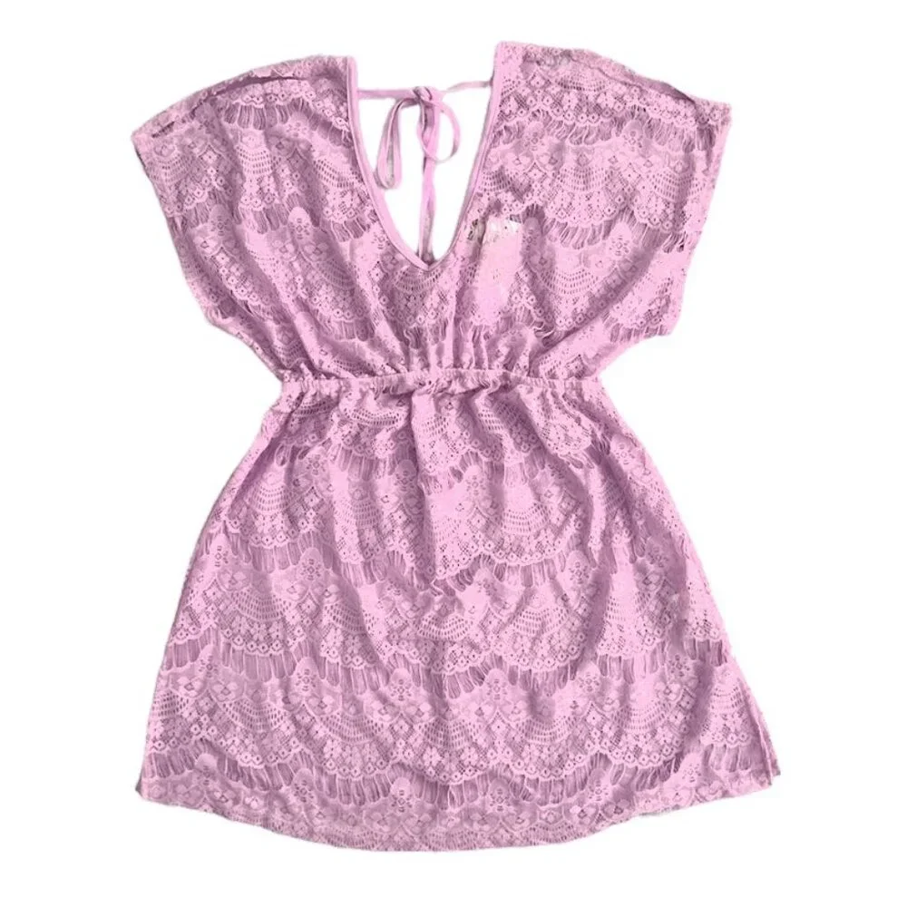 MIKEN Women's Lace Cold-Shoulder Swim Cover-Up Violet Tulle - Picture 3 of 7